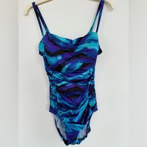 Longitude Size 10 Blue Multi One-Piece Swimsuit